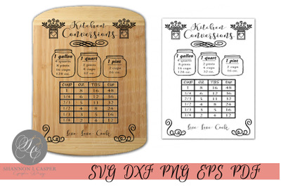 Kitchen Conversion Chart SVG PDF
