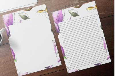 Watercolor Floral Printable Stationery, Lined Digital Note Paper