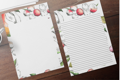 Watercolor Floral Stationery, Lined Digital Note Paper