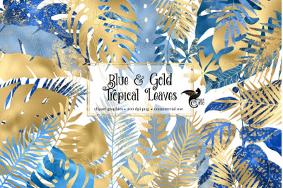 Blue and Gold Tropical Leaves