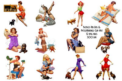 Pin Up Girls with Pets &amp; Animals Clip Art