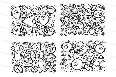 Set of coloring pages for preschoolers with simple and cute animals