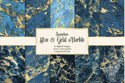 Blue and Gold Marble Digital Paper