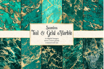 Teal and Gold Marble Digital Paper