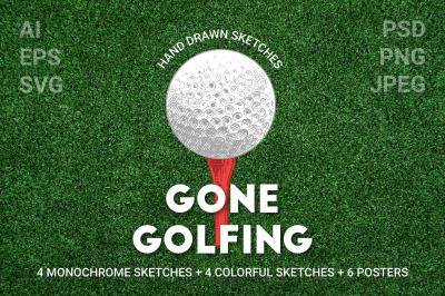 Golf engraved sketches and posters