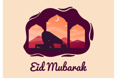 Eid Mubarak Flat Illustration Silhouette