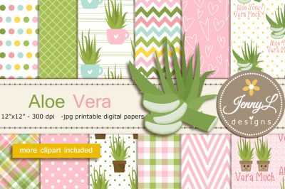 Aloe Vera Digital Papers and Clipart