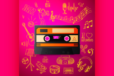 cassette and hand draw misic icon