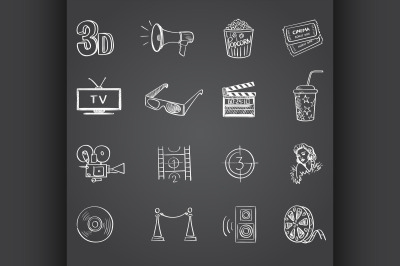 Hand drawn cinema icon set