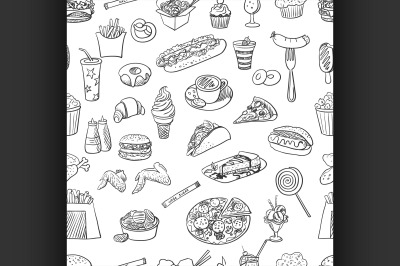 Hand drawn fast food pattern