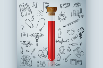 Test tube and hand draw medicine icon