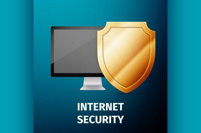 Computer display with shield - internet security, antivirus or firewal