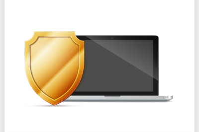 laptop with shield - internet security, antivirus or firewall