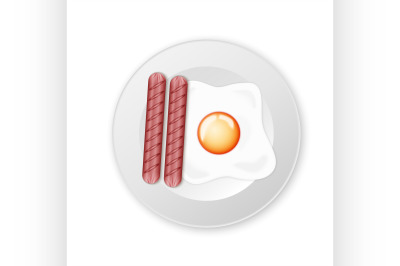 fried eggs and two sausage on a plate