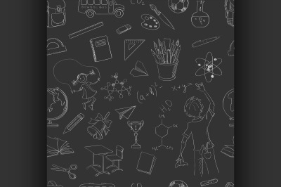 Seamless pattern school board freehand drawing