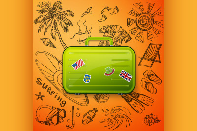 suitcase tourist and hand draw icon