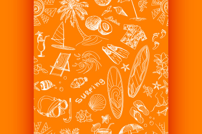 orange surfing hand draw pattern