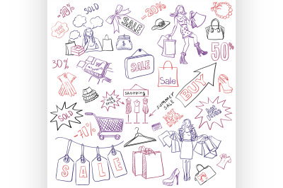 Shopping doodles Sale. hand drawn style