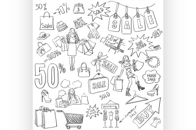 Shopping doodles Sale. hand drawn style