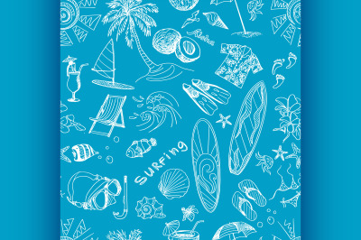 Blue surfing hand draw pattern