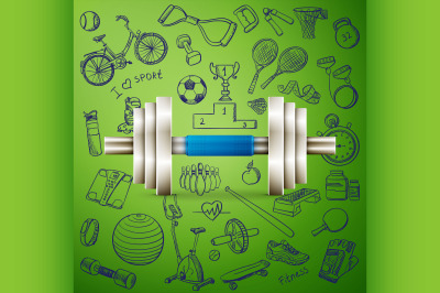 dumbbell and hand draw sport icon