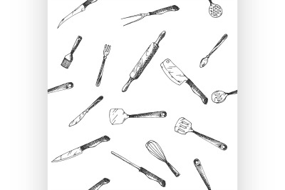 hand drawn Kitchen Utensils Set pattern