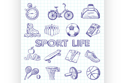 Icon set fitness, hand drawn style