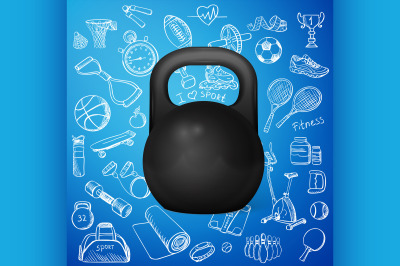 kettlebell and hand draw sport icon