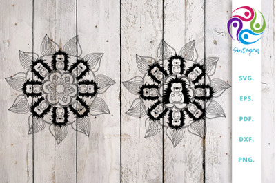 Mandala out of hedgehog and flowers Svg Cut File