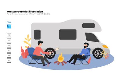 Flat illustration camping van