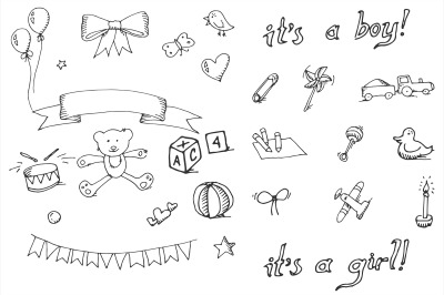 Baby doodle icons set