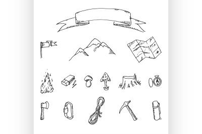 Camping adventure set vector doodle