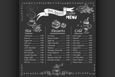 coffee menu on chalkboard