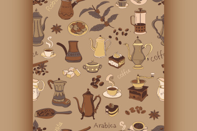 colored coffee seamless pattern