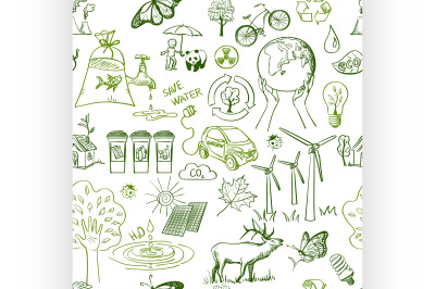 Ecology signs and icons seamless pattern