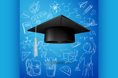 Graduation Cap and hand draw school icon