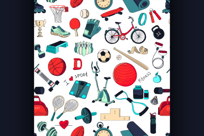Colored Hand drawn Fitness Sport doodle pattern
