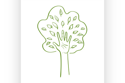 hand forming a tree with leaves