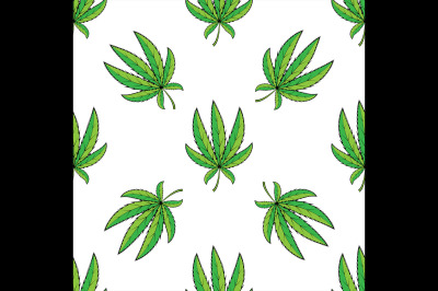 Vector seamless retro pattern, cannabis green leaf