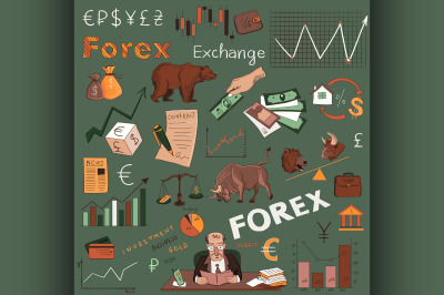 Colored finance forex hand drawing