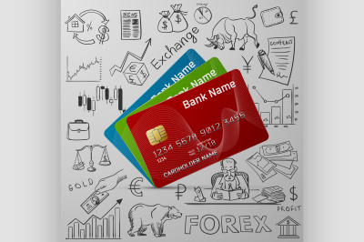 credit cards and exchange doodle icon