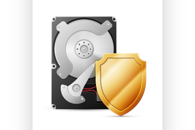 opened hard drive disk with shield