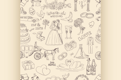 Seamless pattern with wedding icons