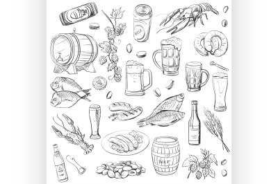 beer. hand drawing set of vector sketches