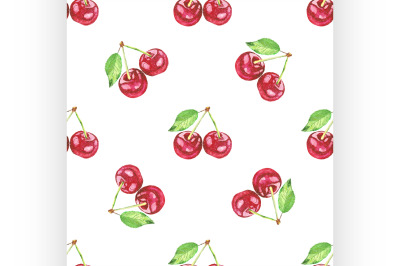 cherries. Vector watercolor painting pattern