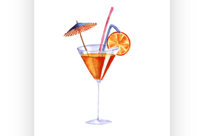 cocktail. Vector watercolor painting on white background