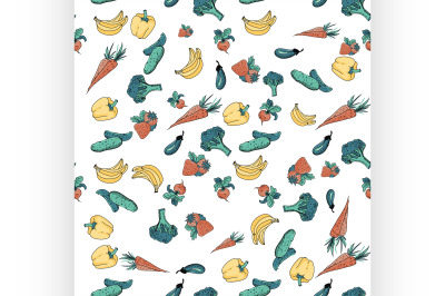 Colored Seamless pattern with vegetables and fruit