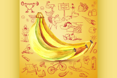 healthy lifestyle background with bananas