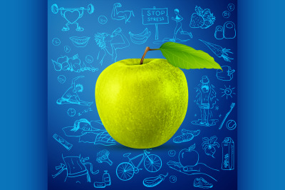 healthy lifestyle background with green apple