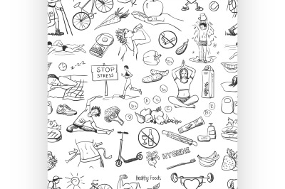 seamless pattern with healthy lifestyle icons